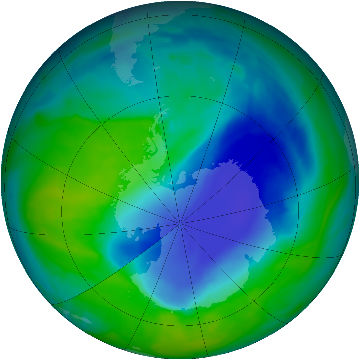 Antarctic ozone map for 30 November 2008